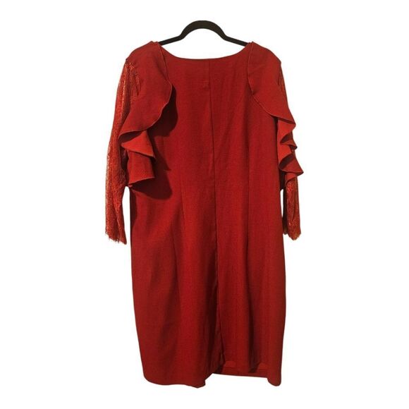 ELOQUII Red Lace Sleeve Ruffle Accent Shift Dress - Size 18 - Picture 5 of 11